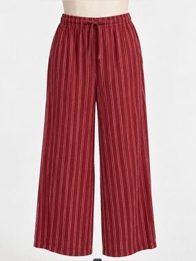 Old Navy Burgundy Red Vertical-Strip Pull-On Wide Leg Pants